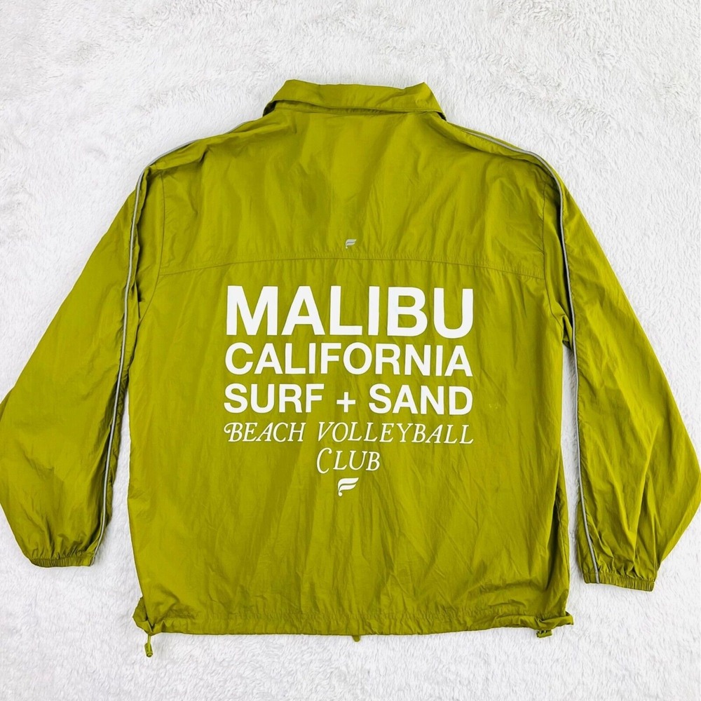 Fabletics Windbreaker Jacket Women's L Green Nylon Malibu Surf Sand Beach Pocket